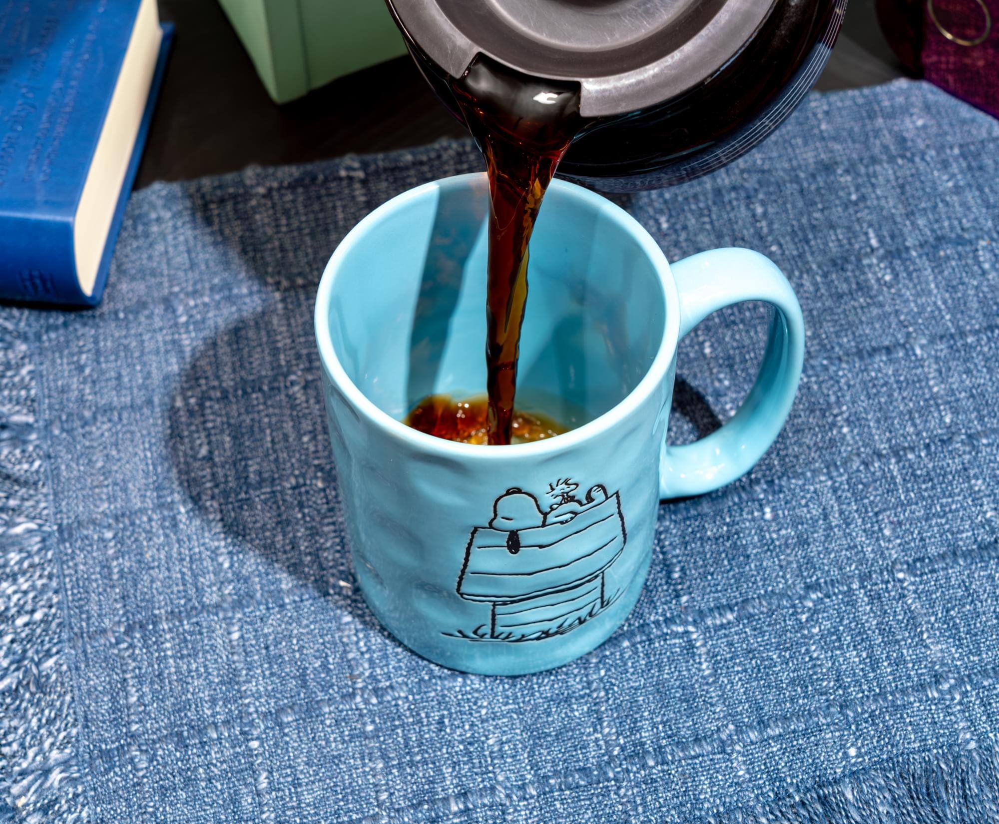 Alt View 3. Silver Buffalo - Peanuts Snoopy and Woodstock House Wax-Resist Pottery Mug | Holds 17 Ounces - Blue.