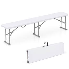 Costway - 1 PCS Portable Folding Bench with Convenient Handle Non-slip Foot Pads Sturdy Metal Legs - White