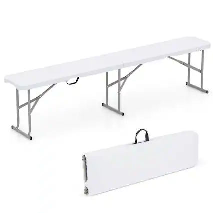 Front. Costway - Costway 1 PCS Portable Folding Bench with Convenient Handle Non-slip Foot Pads Sturdy Metal Legs - White.