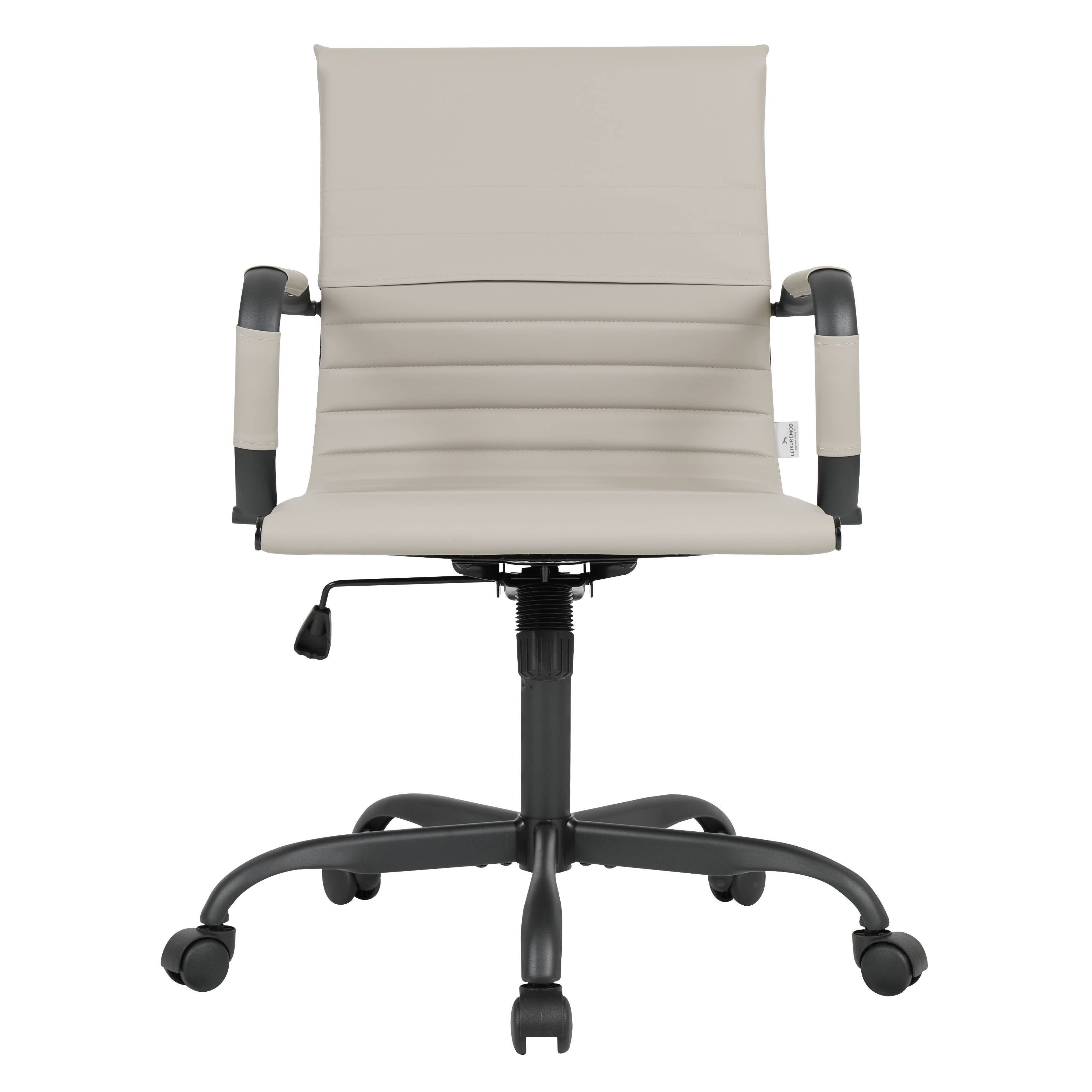 Alt View 2. LeisureMod - Harris Mid-Back Leather Office Chair Adjustable Height Tilt in Black Stainless Steel 360-Degree Swivel - White.