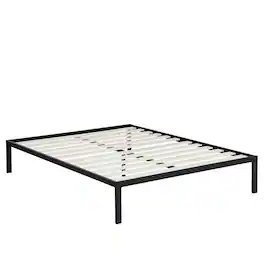 Hivvago - Queen size Steel Metal Platform Bed Frame with Wood Slats - Black