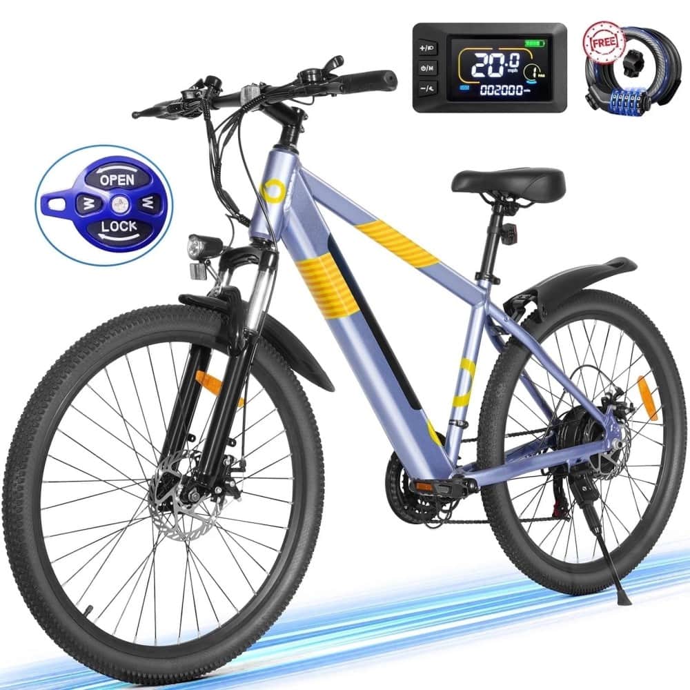 Mastgoal - 750W 26" Ebike for Adults - 48V Hidden Removable Battery, Shimano 21 Speed Electric Mountain/City Commuter Bike - Blue