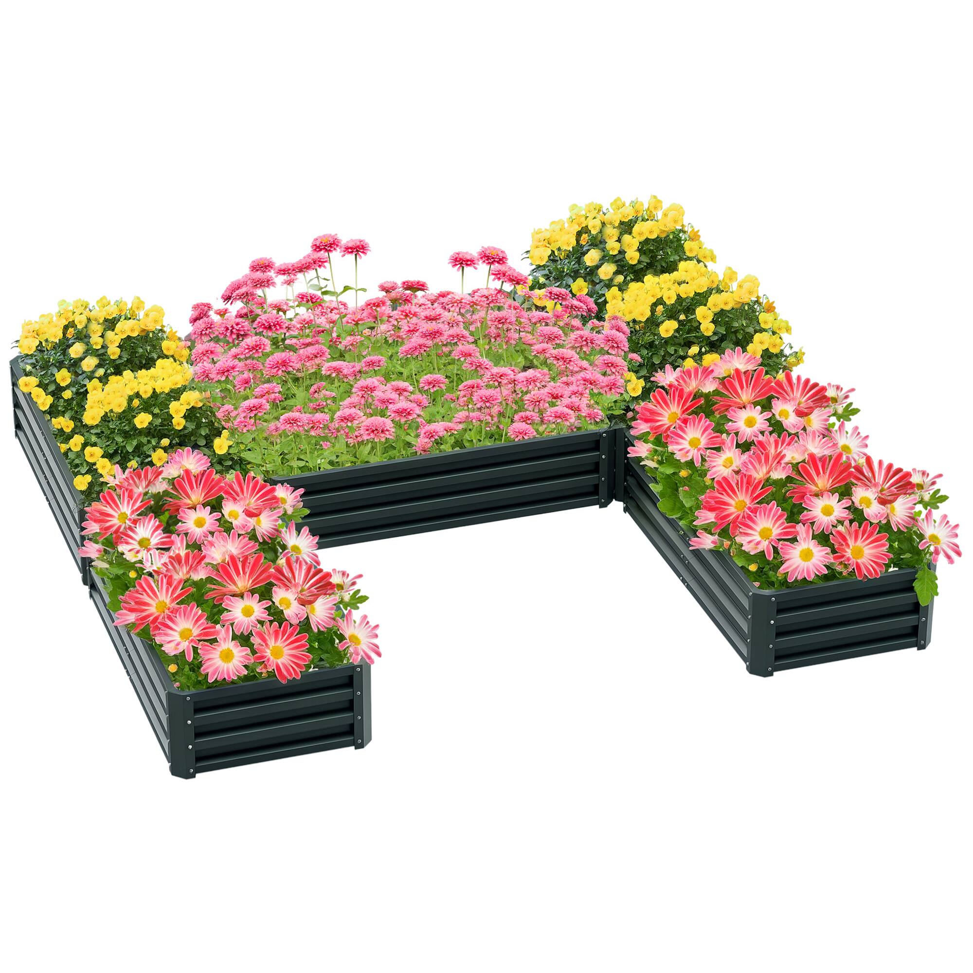 Front. Outsunny - Raised Garden Bed, Set of 5 Large Box Planters for Outdoor Plants Vegetables Flowers Herbs - Green.