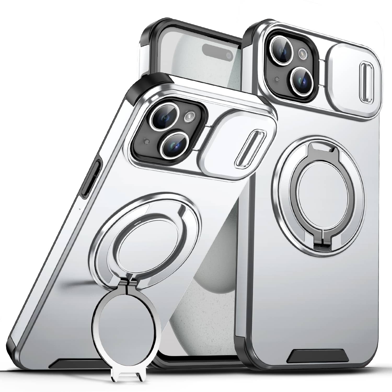 UUCOVER - For Apple iPhone 14 Plus / 15 Plus Magnetic Case with Slide Camera Lens Cover & 360° Ring Stand - Drop Protection Shell - Silver price history on PriceWatchPro