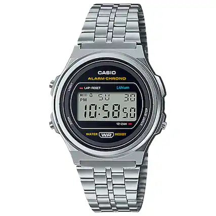 CASIO ALARM CHRONO LIGHT LAP-RESET Lithium
12-24H
PM 5B 30 10:5850
START-STOP STOP MODE
WATER WR RESIST