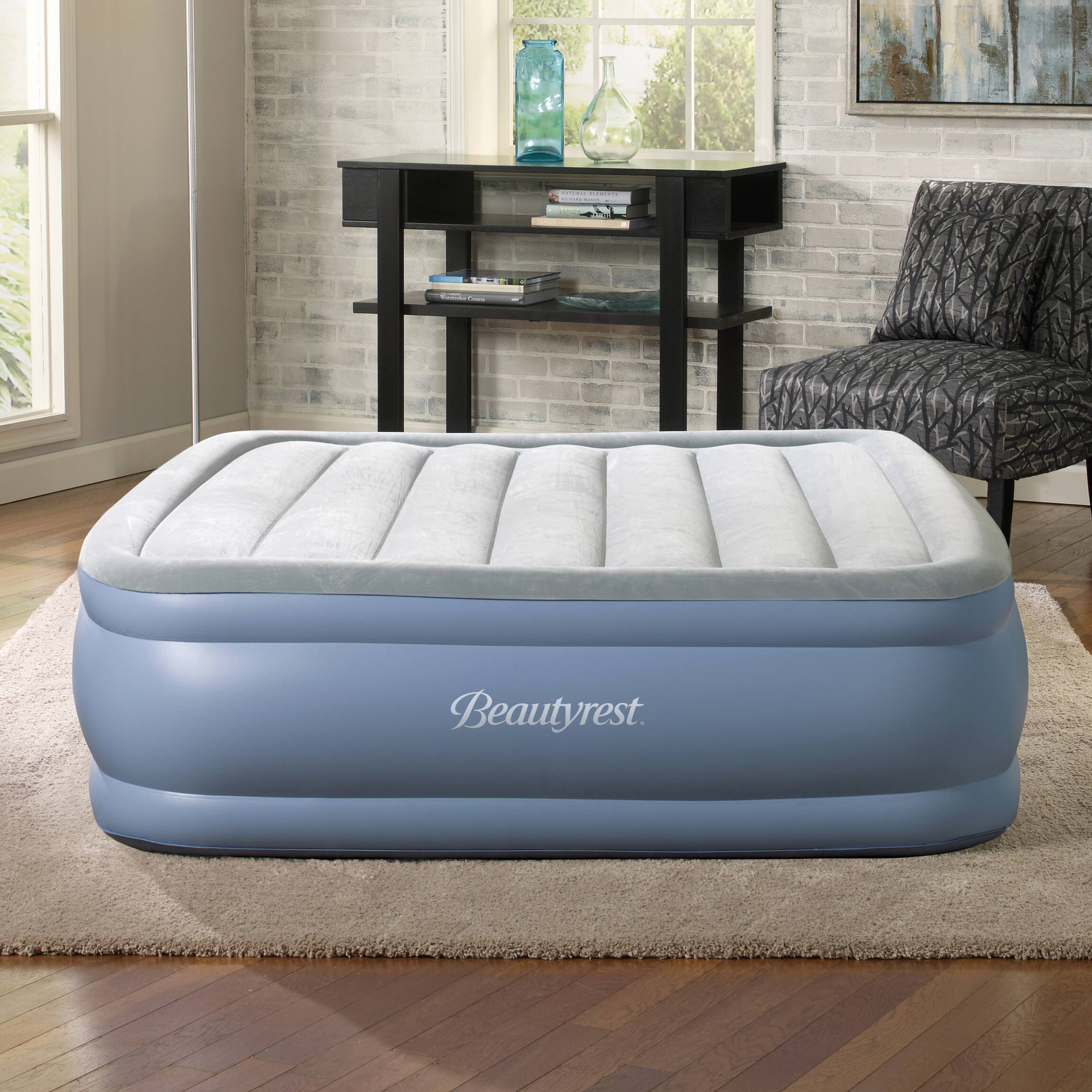 Alt View 2. Beautyrest - 17" Hi Loft  Air Mattress, Raised Inflatable Blow-Up Bed, Powerful Pump, Adjustable - Light Blue.