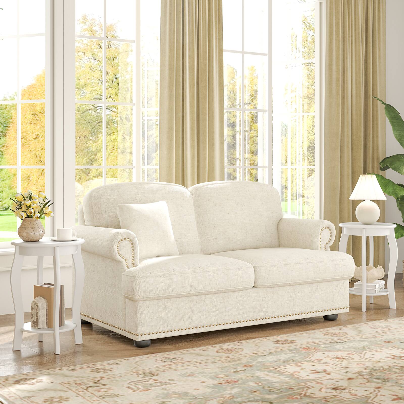 Alt View 3. Gymax - Gymax 2-Tier Round End Table Set of 2 Narrow Sofa Side Nightstand w/ Storage Shelf - White.