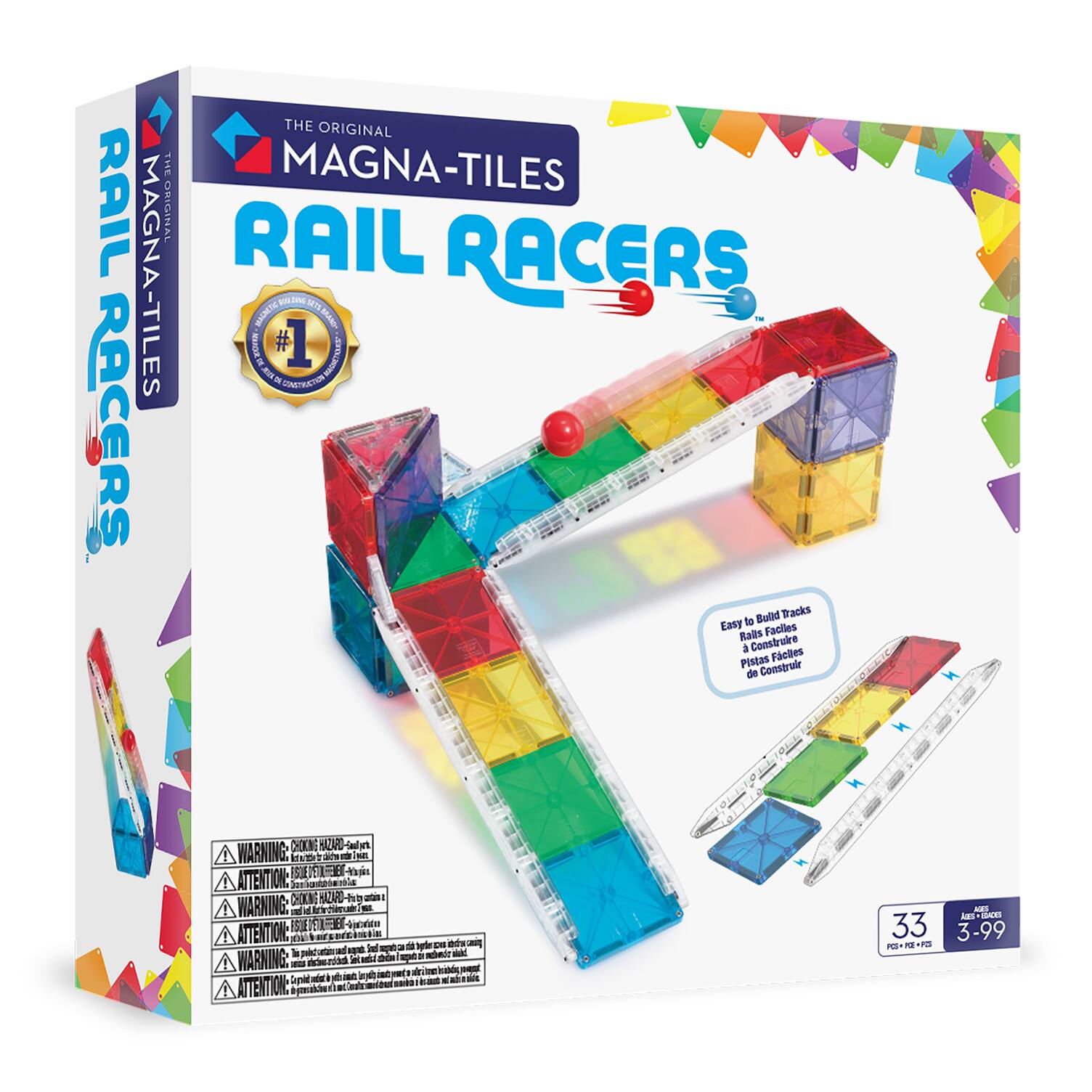 Rail Racers 33-Piece Magnetic Construction Set, THE ORIGINAL MAGNA-TILES