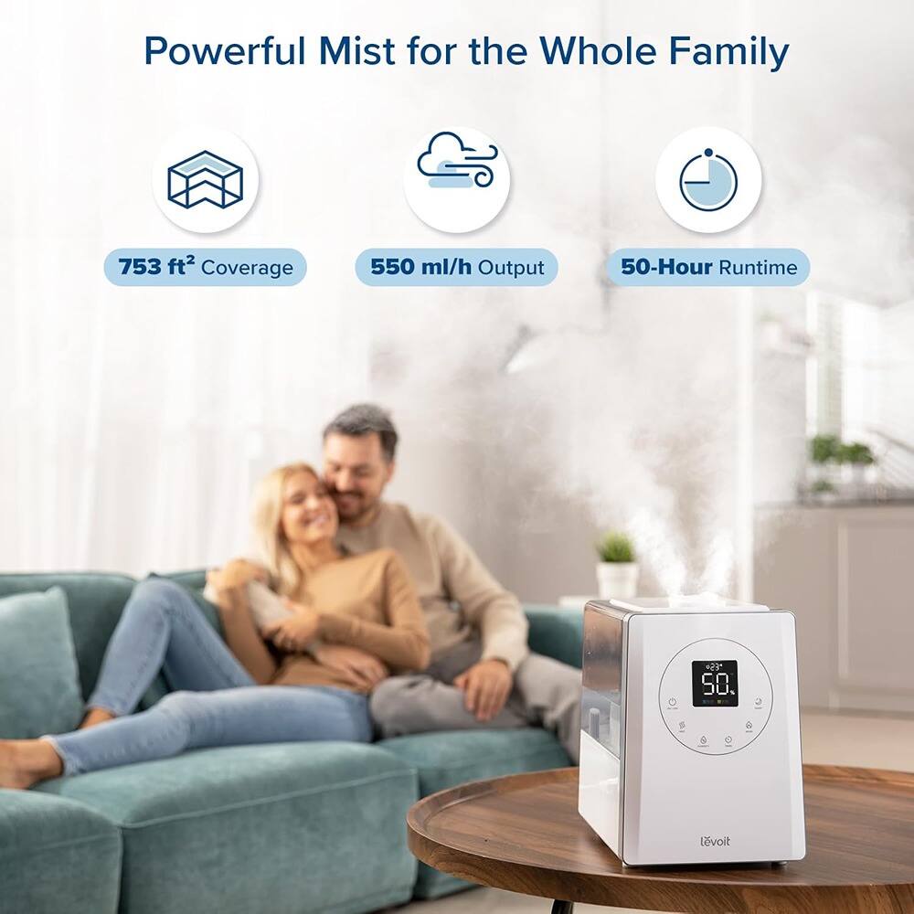 Powerful Mist for the Whole Family

- 753 ft² Coverage
- 550 ml/h Output
- 50-Hour Runtime