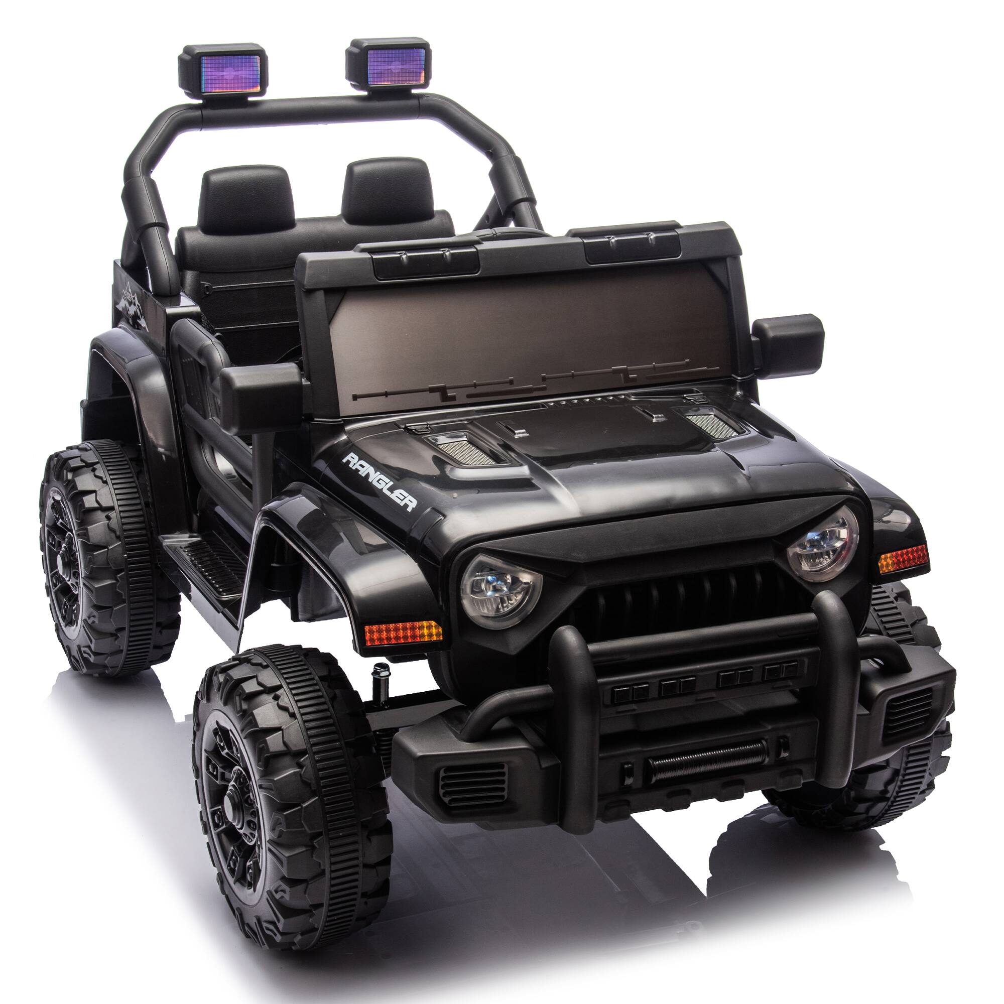 Alt View 2. Ecooso - 12V Kids Ride-On Car，Remote Control, Dual Drive, Suspension, Bluetooth, MP3, USB, Headlights, Slow Start for Ages 2-4 - Black.