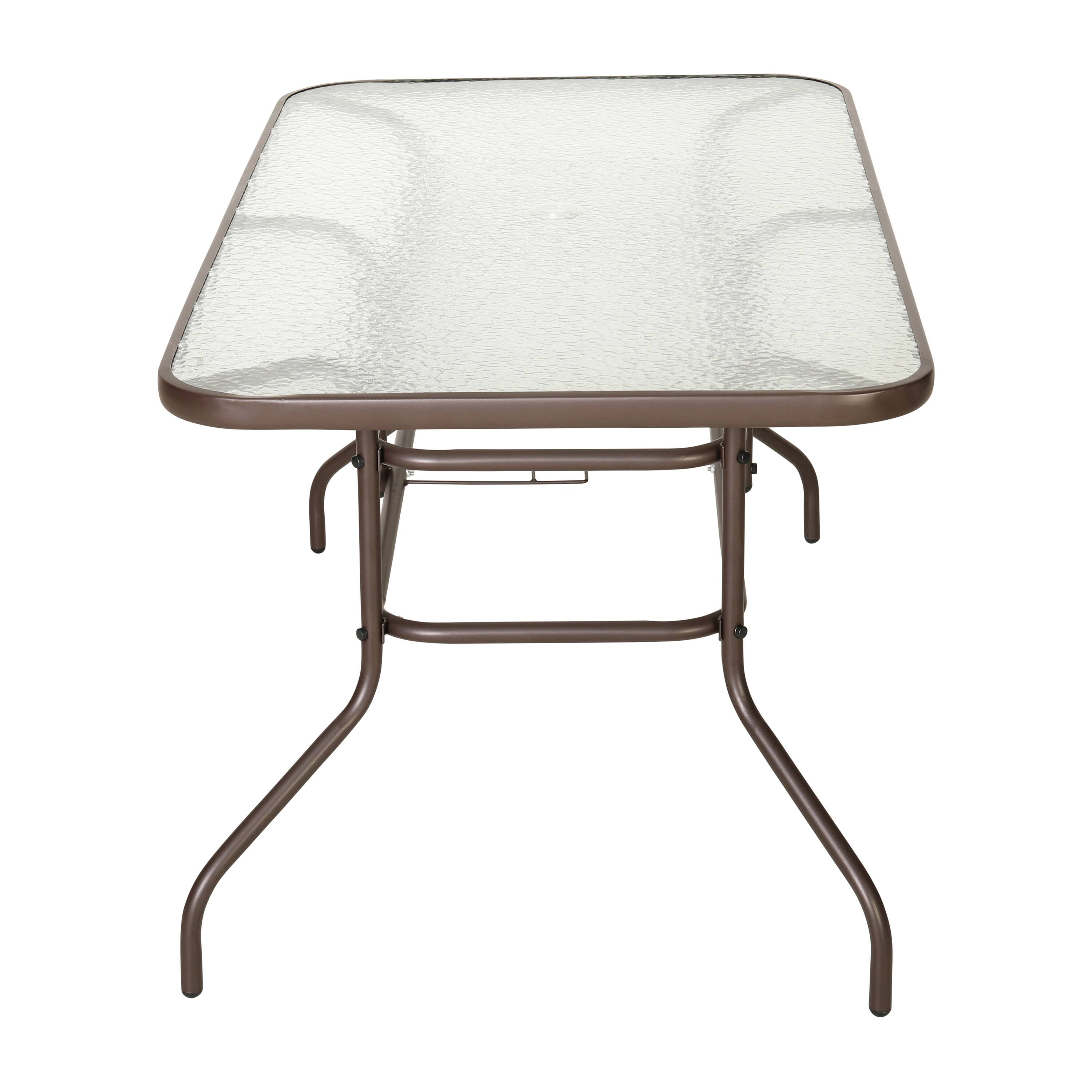 Alt View 5. Emma + Oliver - 31.5" x 55" Rectangular Tempered Glass Metal Table with Umbrella Hole - Clear Top/Bronze Frame.