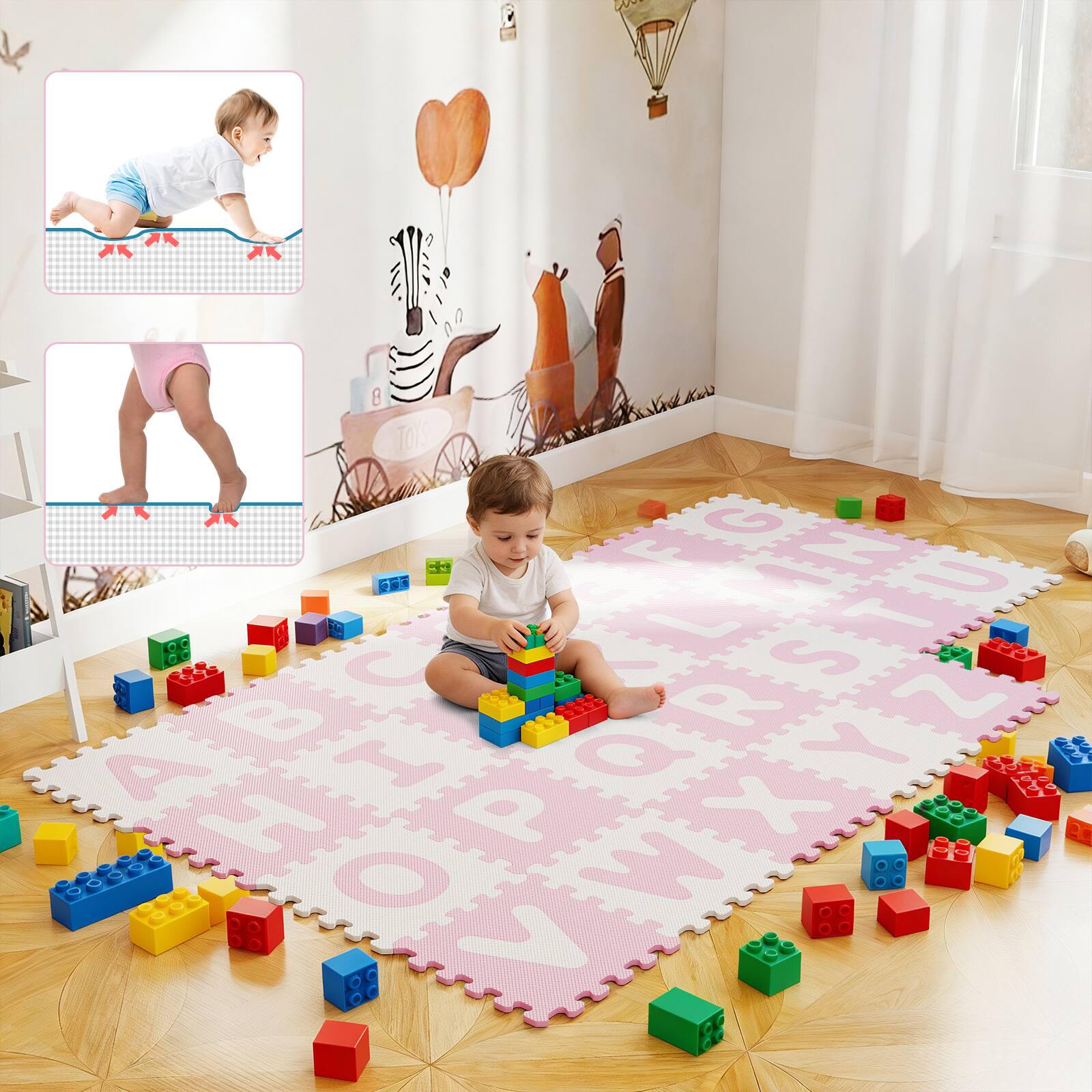 Alt View 1. Gymax - Gymax 26 PCS 12 5'' x 12 5'' Interlocking ABC Play Mats w/Detachable Letters for Kids Pink & White - Pink.