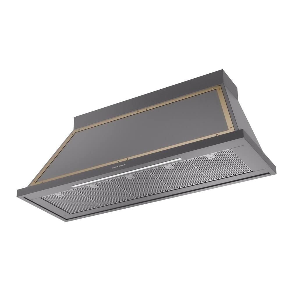 Alt View 1. ILVE - ILVE Nostalgie II Noblesse 60 inch Ducted Wall Mount Range Hood with 600 CFM (Graphite Matte, Brass Trim) - Graphite Matte.