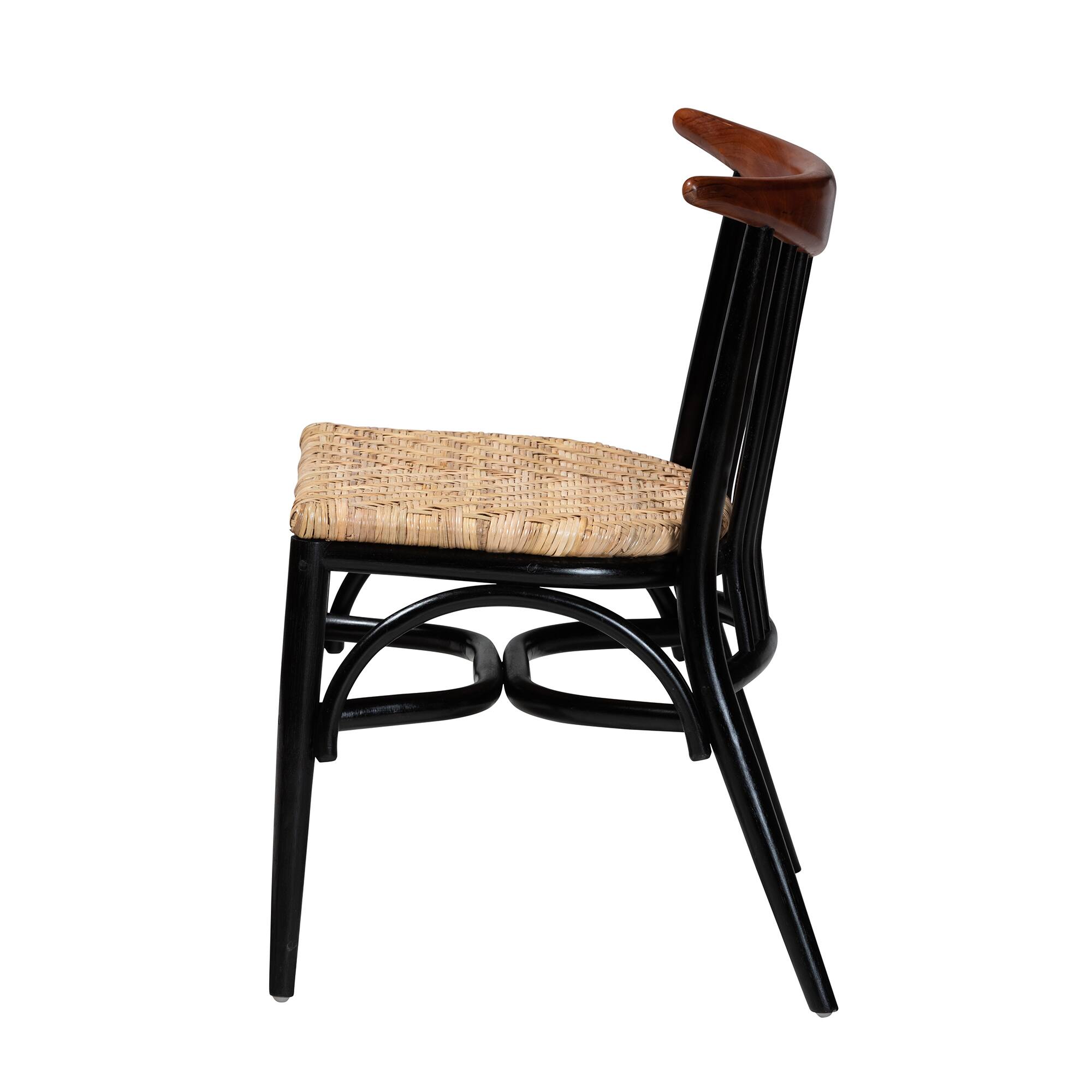 Left. bali & pari - Parthenia Mahogany Wood and Natural Rattan Dining Chair - Walnut Brown/Natural Brown/Black.