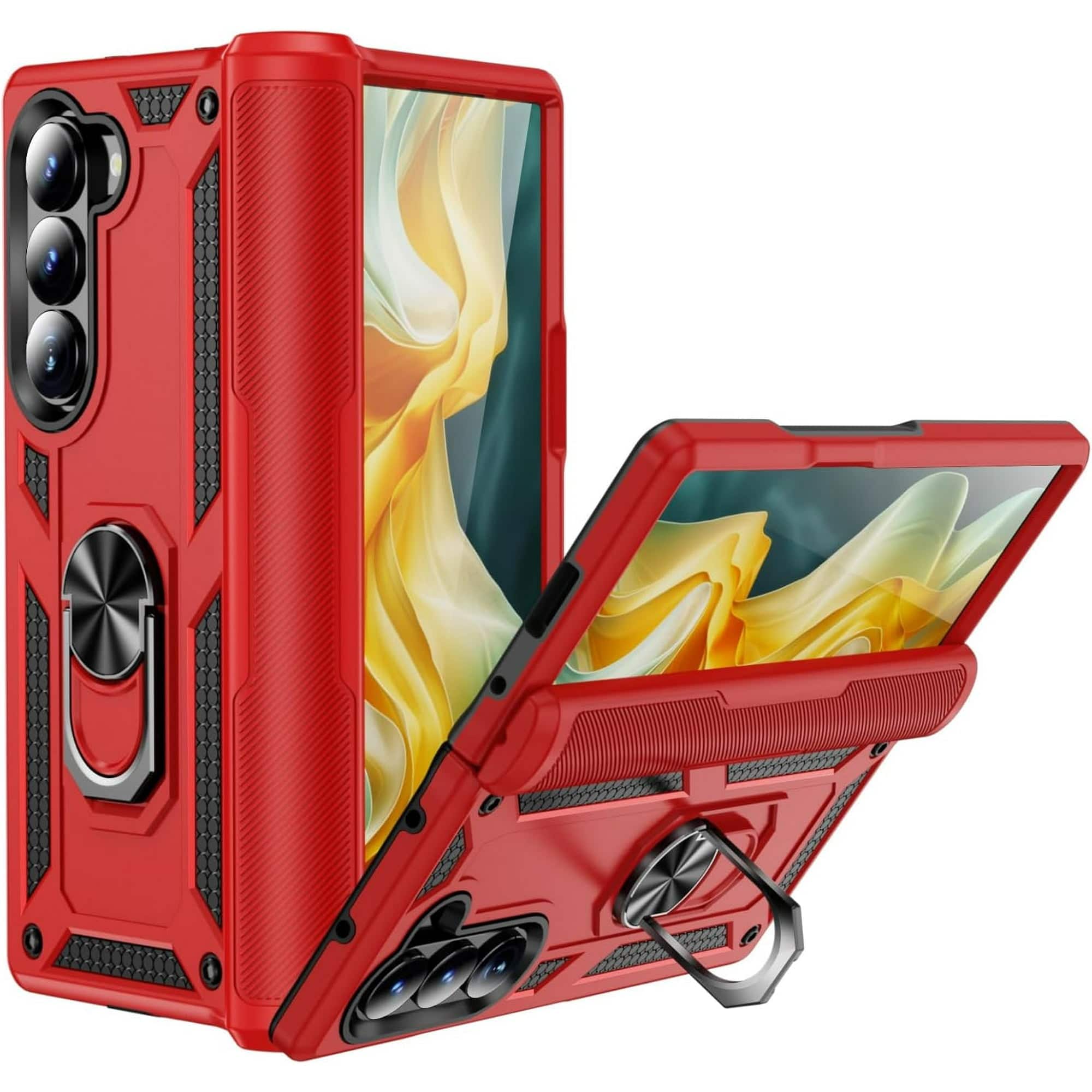 Front. Entronix - Entronix Galaxy Z Fold 6 Case - Enhanced Dual-Layer Protection with Built-in Kickstand - Red.