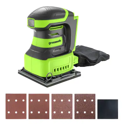 Front. Greenworks - Greenworks 24V Cordless 1/4 Quarter Sheet Sander Tool Only, Sander with Dust Collection Bag and Sandpaper - Green.