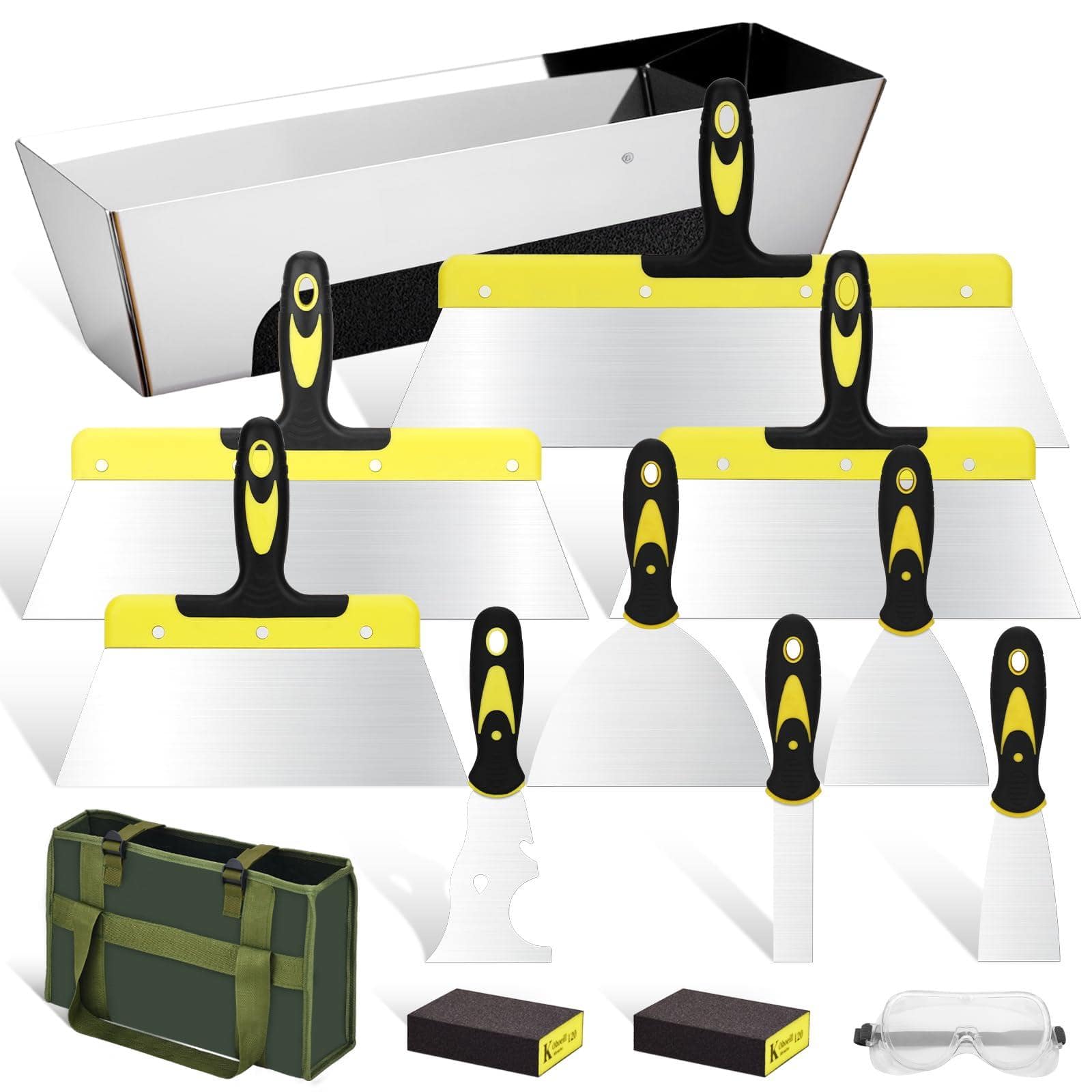 JETRANSPORT - 14pcs Drywall Set Hand Tool Kit Include Stainless Steel Putty Taping Painter Scraper 14" Mud Pan Oxford - Default