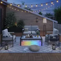 Bestier - LED Aluminum Patio Furniture Set, 4-Piece Metal Outdoor Sectional Sofa Conversation Set for Backyard - Gray - Front_Zoom