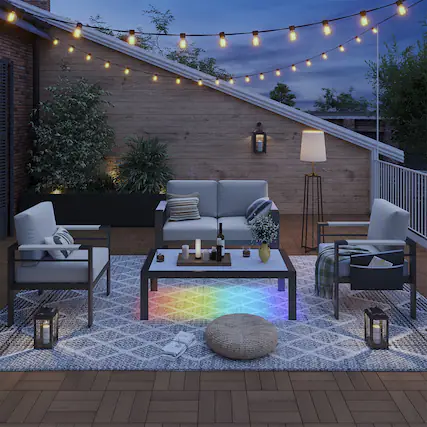 Front. Bestier - LED Aluminum Patio Furniture Set, 4-Piece Metal Outdoor Sectional Sofa Conversation Set for Backyard - Gray.