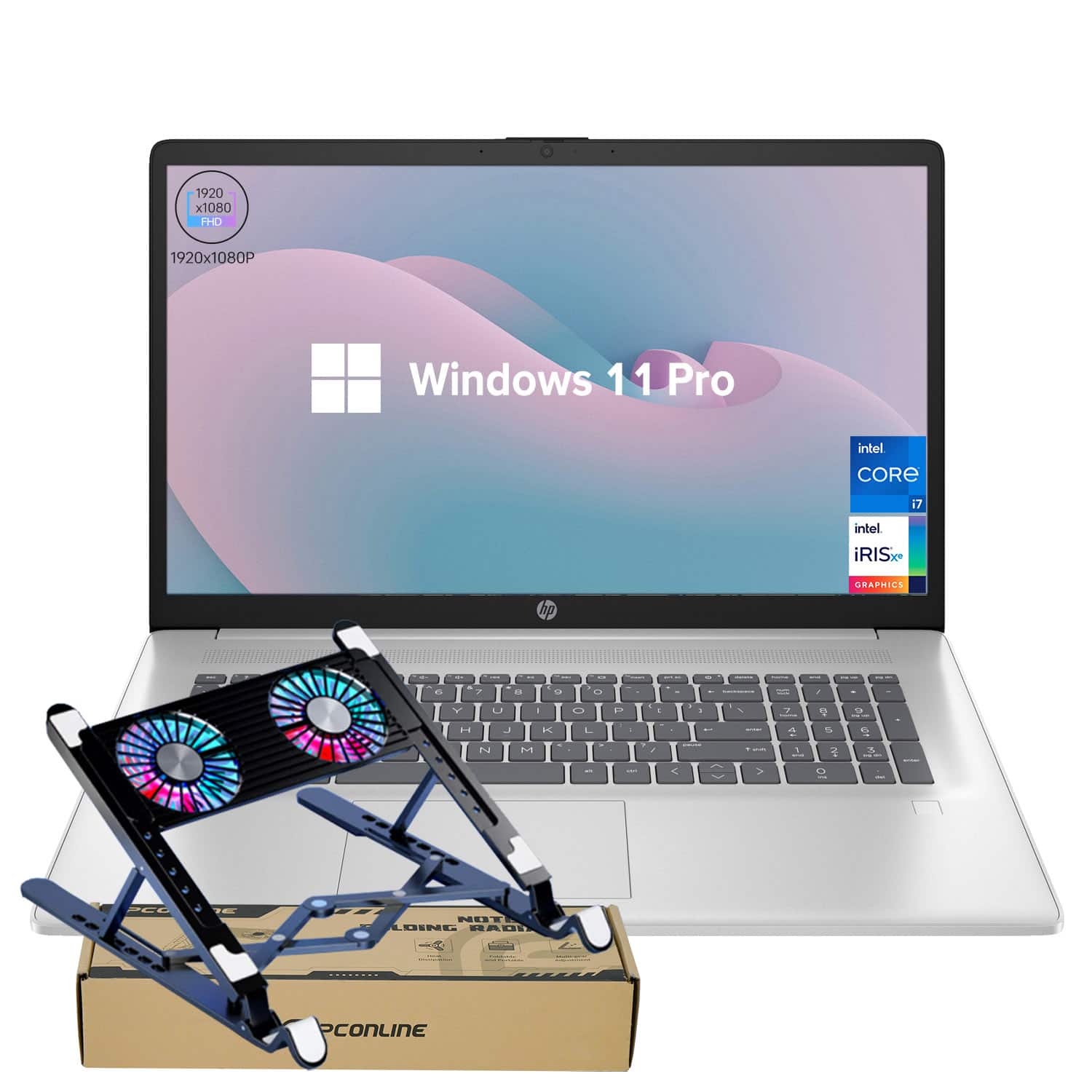 HP - 17.3" FHD Laptop - Intel Core i7-1355U with 16GB RAM - 2TB SSD - Numeric KP & Backlit KB - PCO Laptop Cooler - Silver