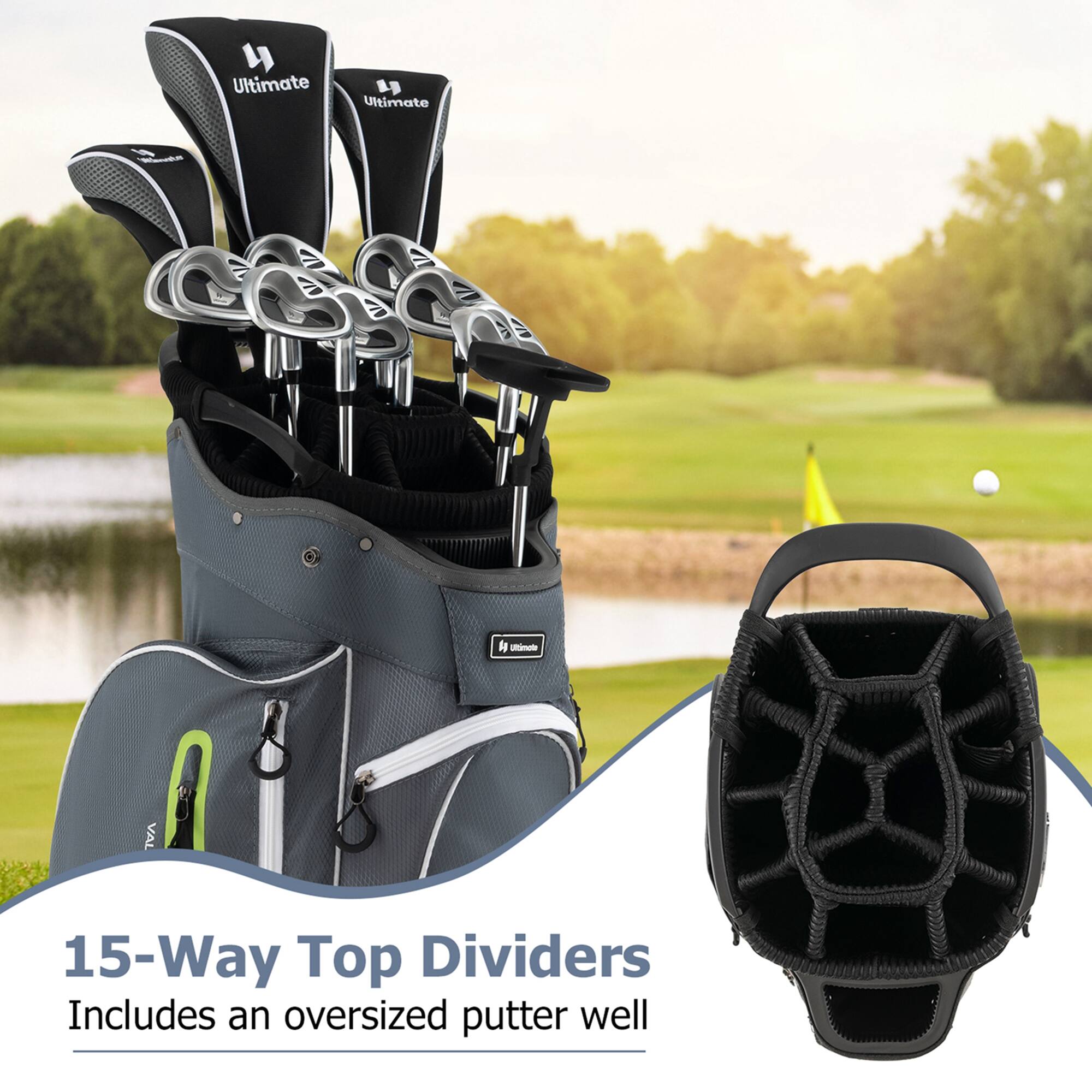 15-Way Top Dividers  
Includes an oversized putter well