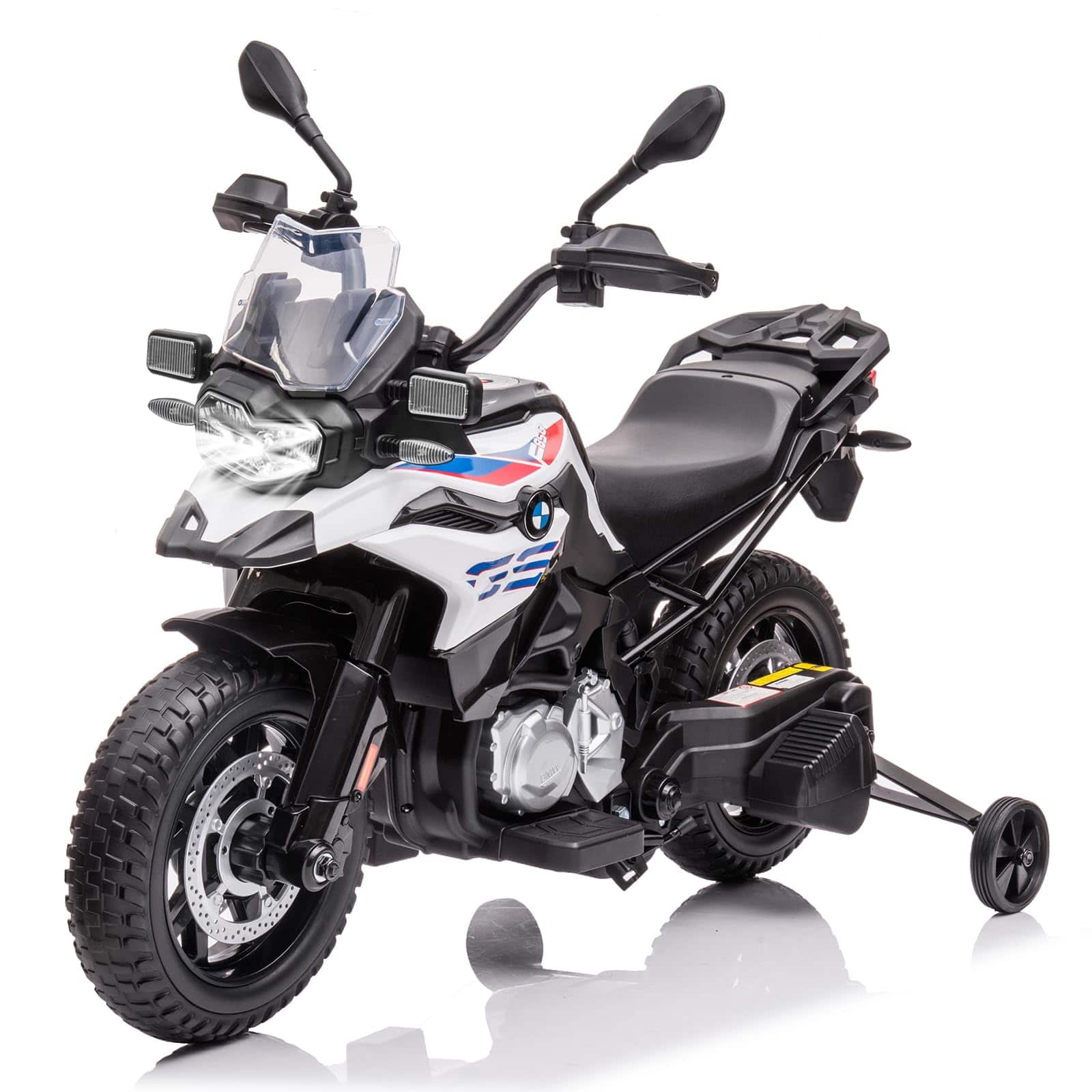 Front. GARVEE - 12V BMW Kids Motorcycle Ride-On Toy, Licensed with Dual Motor, Spring Suspension, High/Low Speed, Music, LED Lights - White.