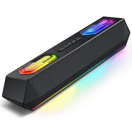 Front. Dazzed Corner - Computer Speakers, Wireless Soundbar for Desktop PC - Black.