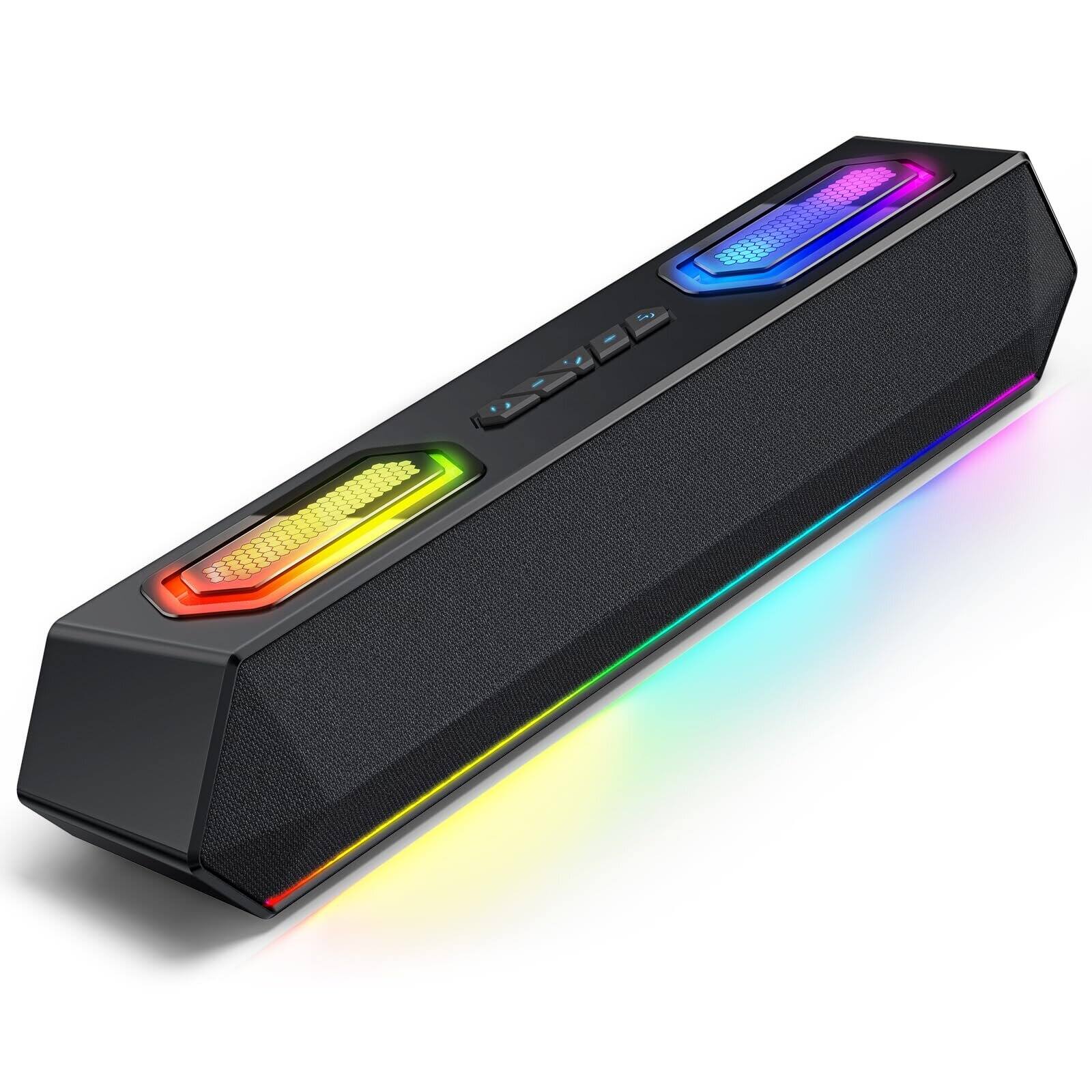 Front. Dazzed Corner - Computer Speakers, Wireless Soundbar for Desktop PC - Black.