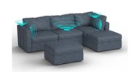 Lovesac - 5 Seats + 5 Sides Rained Chenille & Lovesoft with 6 Speaker Immersive Sound + Charge System - Vintage Blue - Front_Zoom