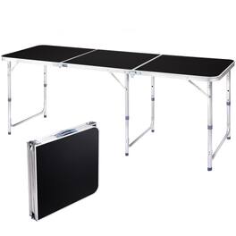 Winado - 6FT Portable Folding Camping Table with Carry Handle, Adjustable Height for Party Picnic Outdoor Patio Garden Indoor - Black