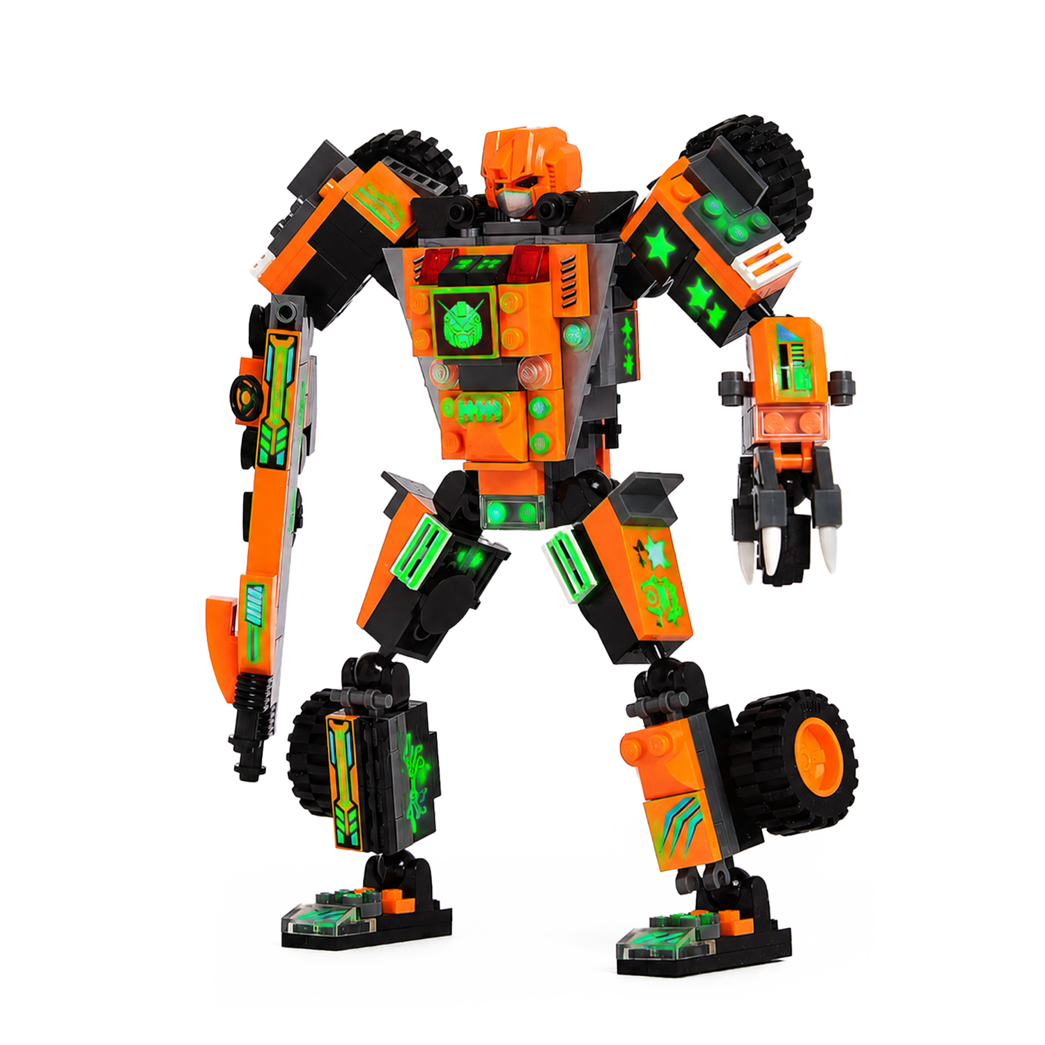 Angle. JitteryGit - Robotryx Tangryp 3-in-1 Robot Building Set – 221-Piece Orange Mech with Sniper Blaster & Claw.