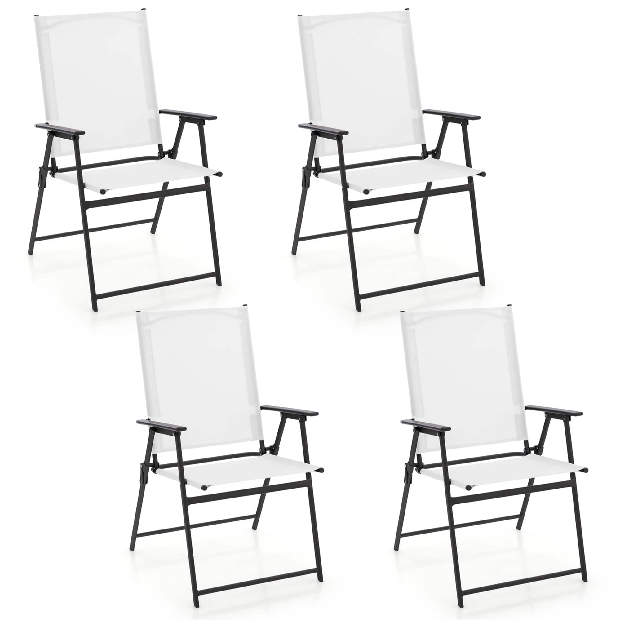 Gymax - Set of 4 Patio Portable Metal Folding Chairs Dining Chair Set White - White and Gray