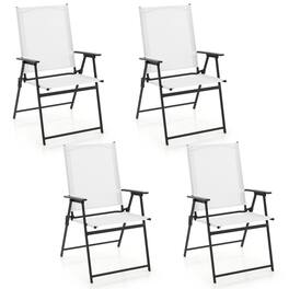 Gymax - Set of 4 Patio Portable Metal Folding Chairs Dining Chair Set White - White and Gray