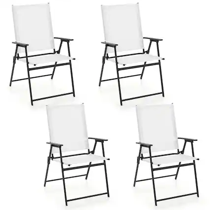 Front. Gymax - Gymax Set of 4 Patio Portable Metal Folding Chairs Dining Chair Set White - White and Gray.