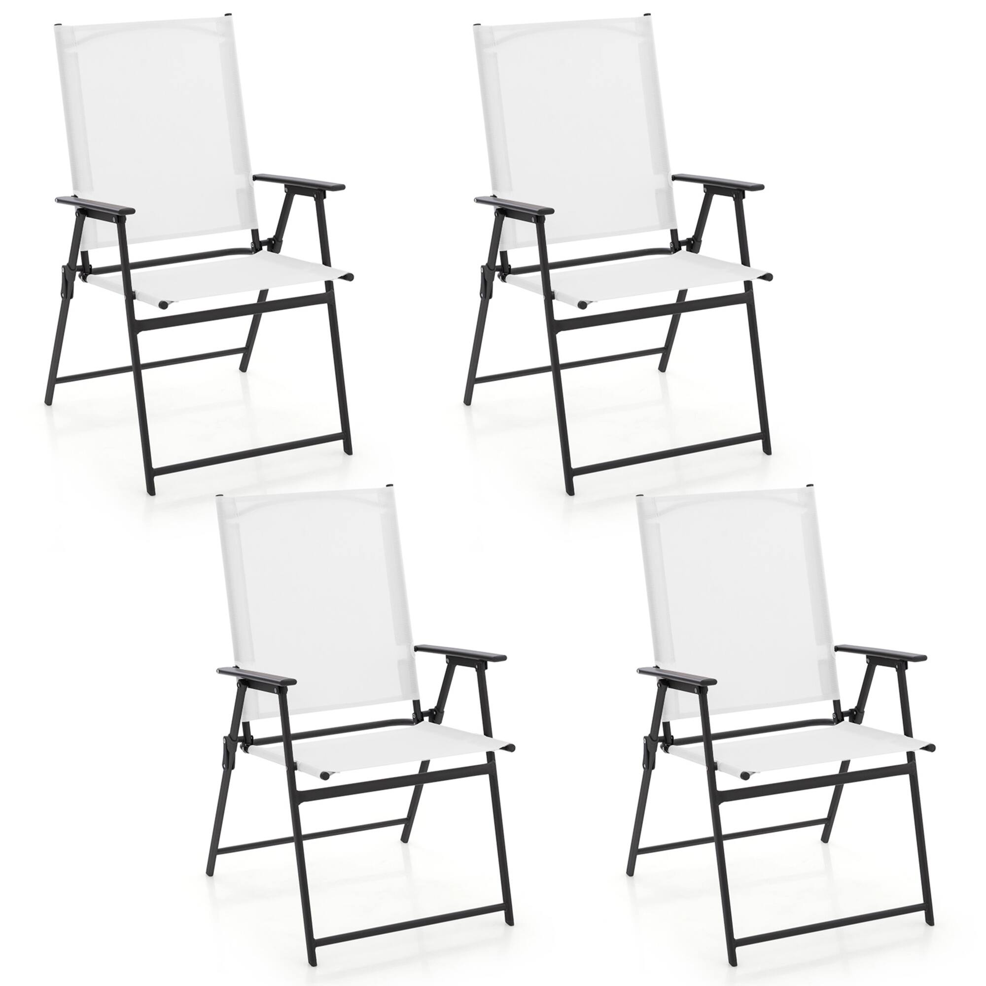 Front. Gymax - Gymax Set of 4 Patio Portable Metal Folding Chairs Dining Chair Set White - White and Gray.