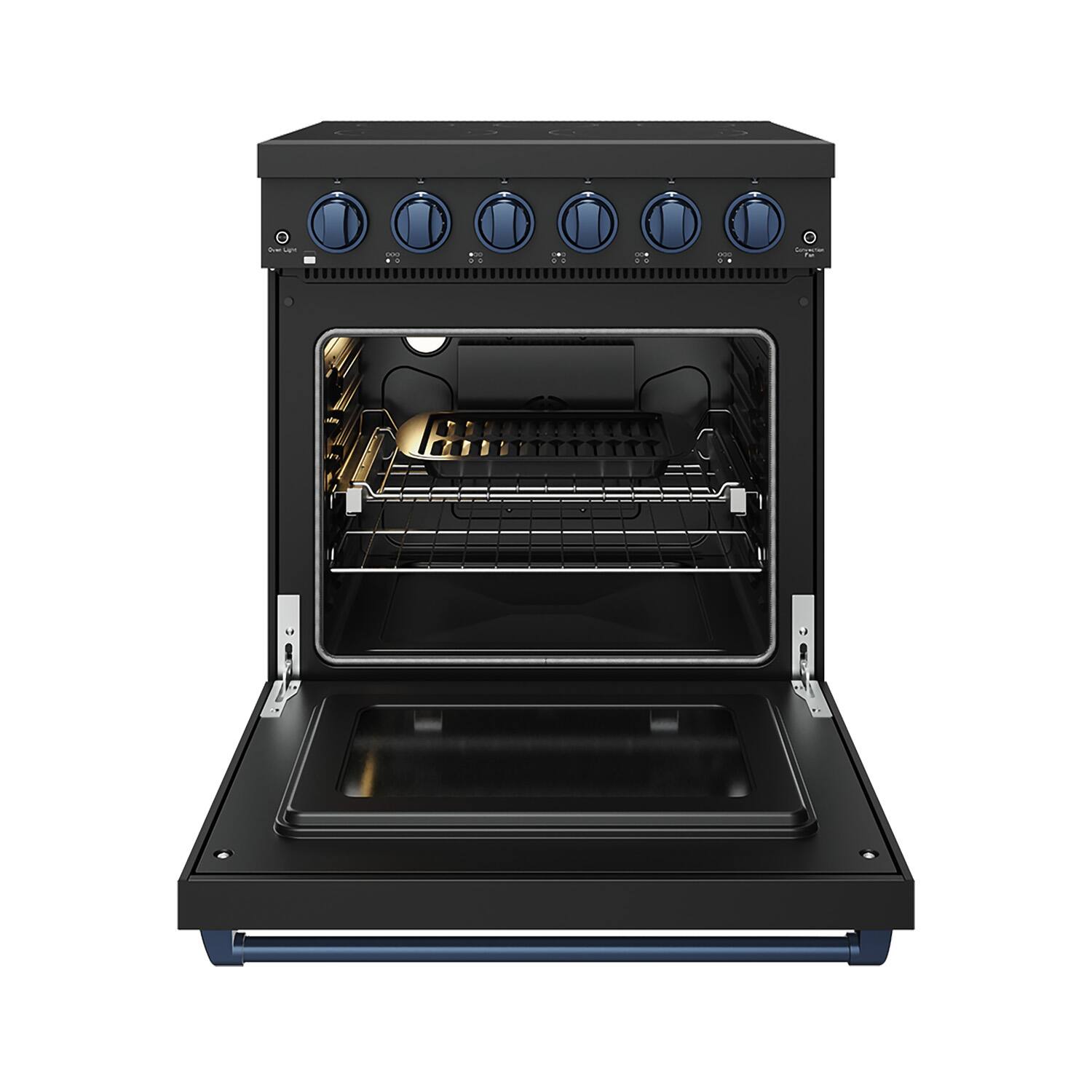 Alt View 1. Thor Kitchen - Gordon Ramsay Series by Thor Kitchen 4.55 Cu. Ft Freestanding Electric Range with Navy Blue Hardware - Matte Black.