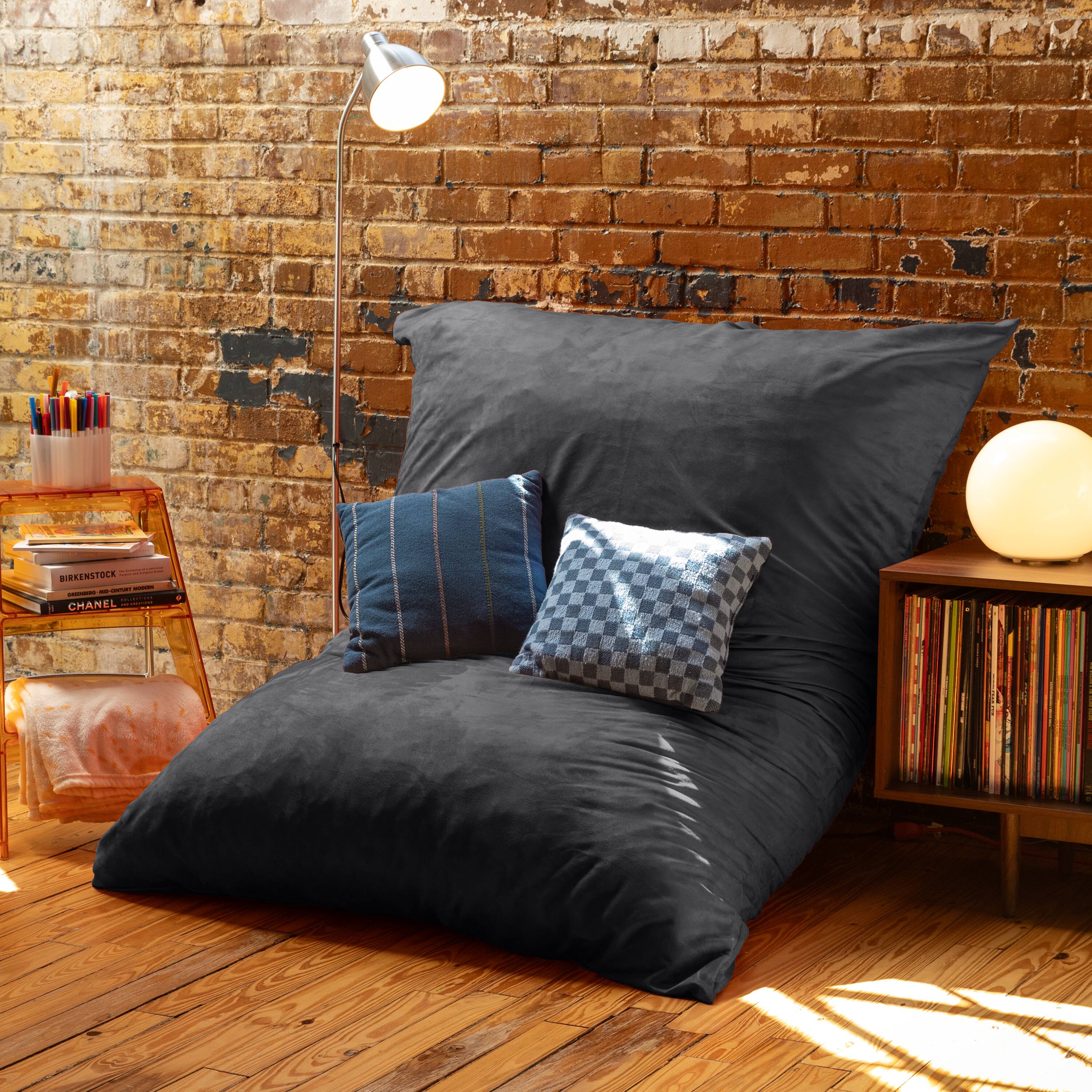 Left. Jaxx - Jaxx Pillow Saxx 5.5-Foot - Huge Bean Bag Floor Pillow and Lounger, Black - Black.