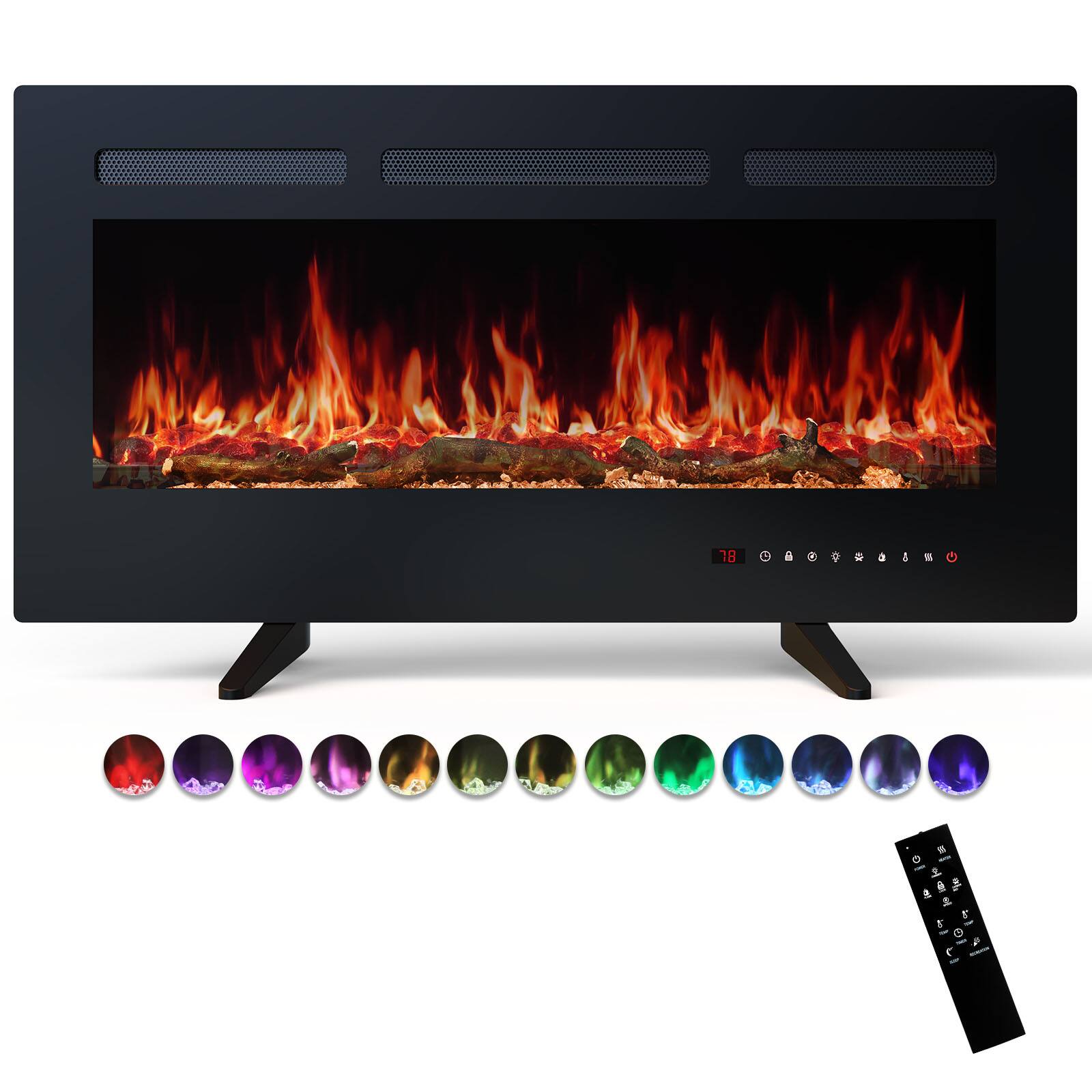 Front. AENKYO - 36" Electric Fireplace Heater 1500W/750W Wall Mount or Recessed Fireplace Insert and Freestanding - Black.