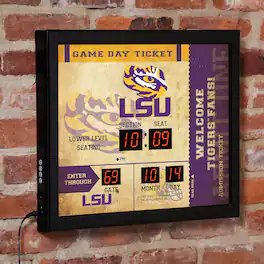 Evergreen Enterprises - LSU Tigers 15" x 19" Bluetooth Scoreboard Wall Clock - Brown