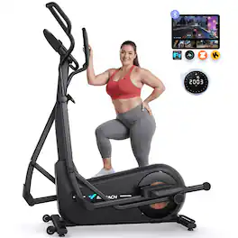 MERACH - Self-Powered Elliptical Machine, 19" Stride, 16-Level Resistance, 400 lbs Capacity, 17.6 lbs Flywheel - Black