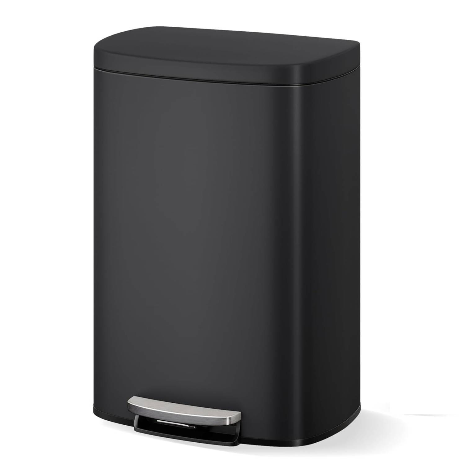 Front. Acekool - 13 Gallon Step-on Stainless Steel Kitchen Trash Can, Rustproof Garbage Can with Lid, Black - Black.