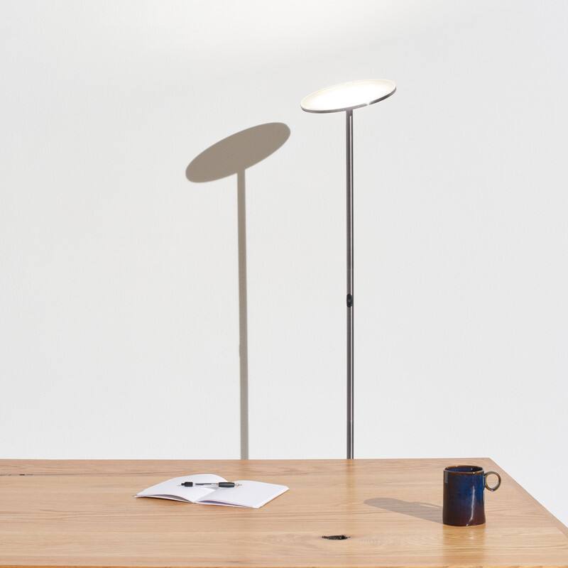 Alt View 4. Brightech - Sky Flux LED Modern Industrial Torchère Dimmable Super Bright Floor Lamp with Built-in Adjustable Head Tilt - Brushed Satin Nickel.