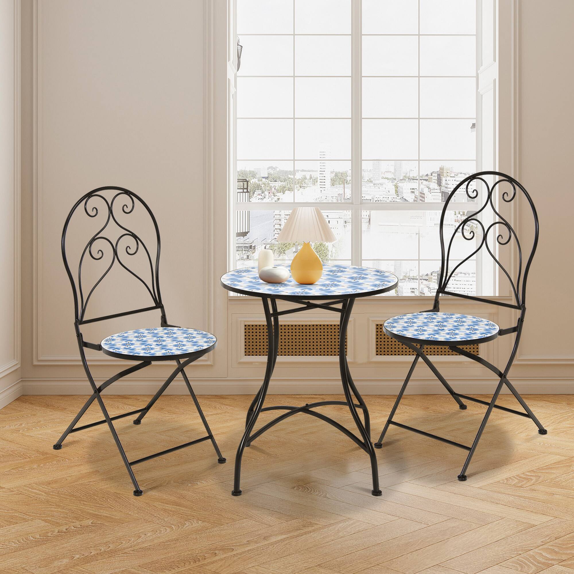 Alt View 3. Gymax - Gymax Set of 2 Folding Patio Bistro Chairs Mosaic Chairs Outdoor Dining Chairs - Black.