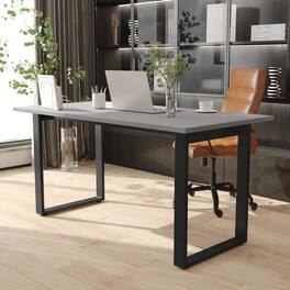 Emma + Oliver - Remy 60x30 Dining or Gaming Table with Double Sided Laminate Table Top and Heavy Duty U-Frame Steel Base - Gray Oak
