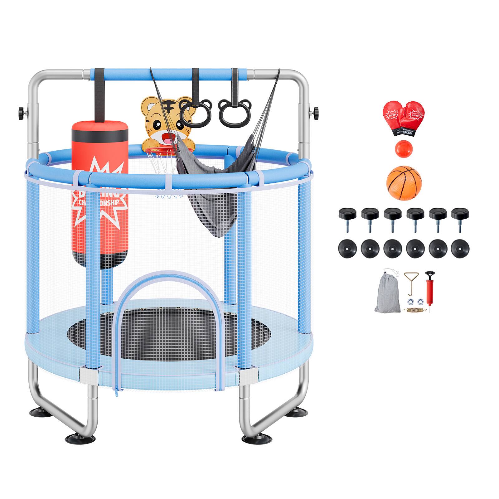 Alt View 5. VEVOR - 55" Kids Trampoline, 4.6FT Indoor Outdoor Trampoline, Mini Toddler Recreational Trampoline with Safety Enclosure Net - Blue.