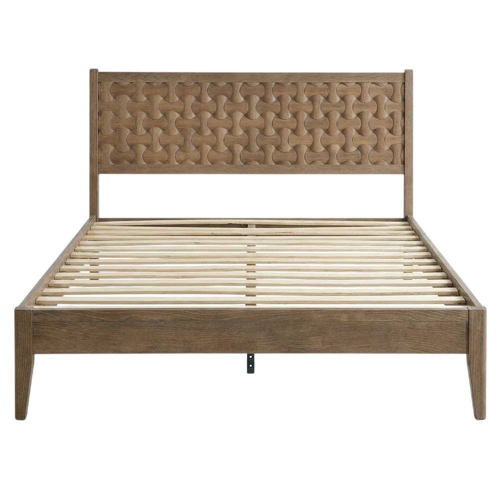 Back. FurniFact - Solid Wood Platform Bed, Headboard & Footboard with Storage - Barnwood.