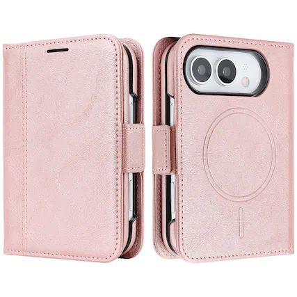 Front. Dteck - Shockproof RFID Leather Wallet Phone Case for Apple iPhone Duo, Detachable Magnetic 2 in 1 Folio TPU Protective Cover - Pink.