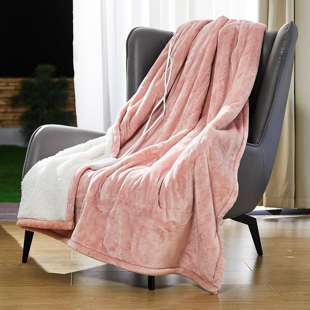 Angle. MOSZAR LLC - Heated Blanket Electric Throw 50"x60", Fleece Flannel Warm Blanket with Auto Shutoff, Cozy & Machine Washable - Pink.