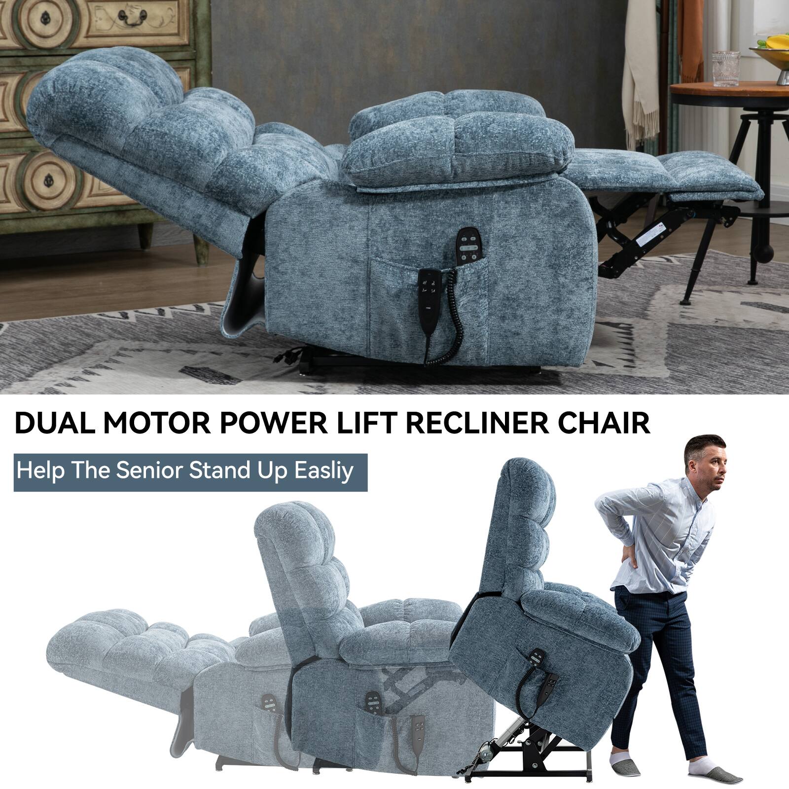 DUAL MOTOR POWER LIFT RECLINER CHAIR  
Help The Senior Stand Up Easily