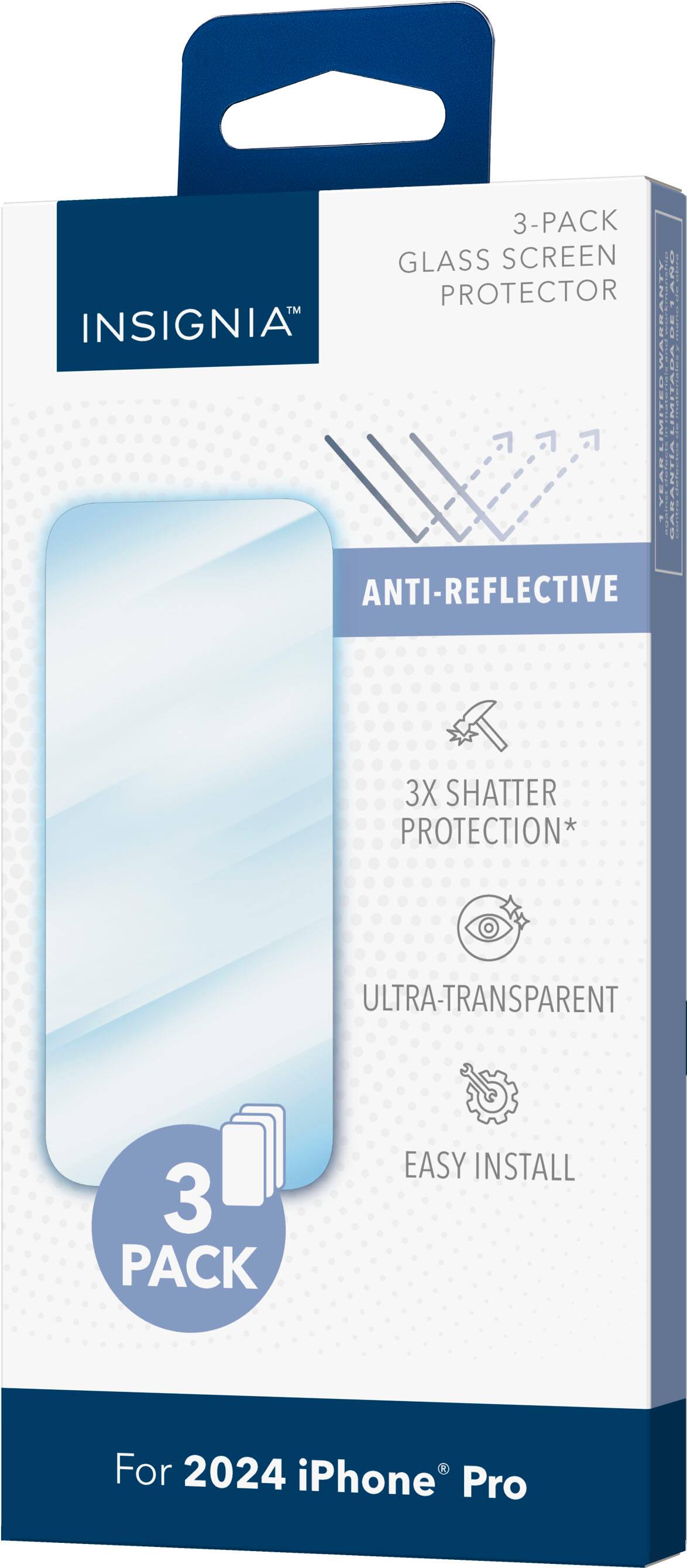 3-PACK GLASS SCREEN PROTECTOR TM WARRANTY INSIGNIA | I   a LIMITED YEAR ANTI-REFLECTIVE 3X SHATTER PROTECTION* ULTRA-TRANSPARENT 3 PACK EASY INSTALL For 2024 iPhone Pro
